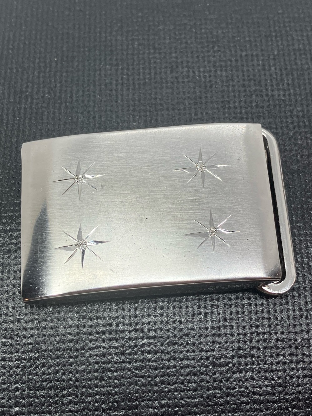 Vtg Kolbe Sterling Silver MCM Atomic Starburst Diamond Accent Belt Buckle